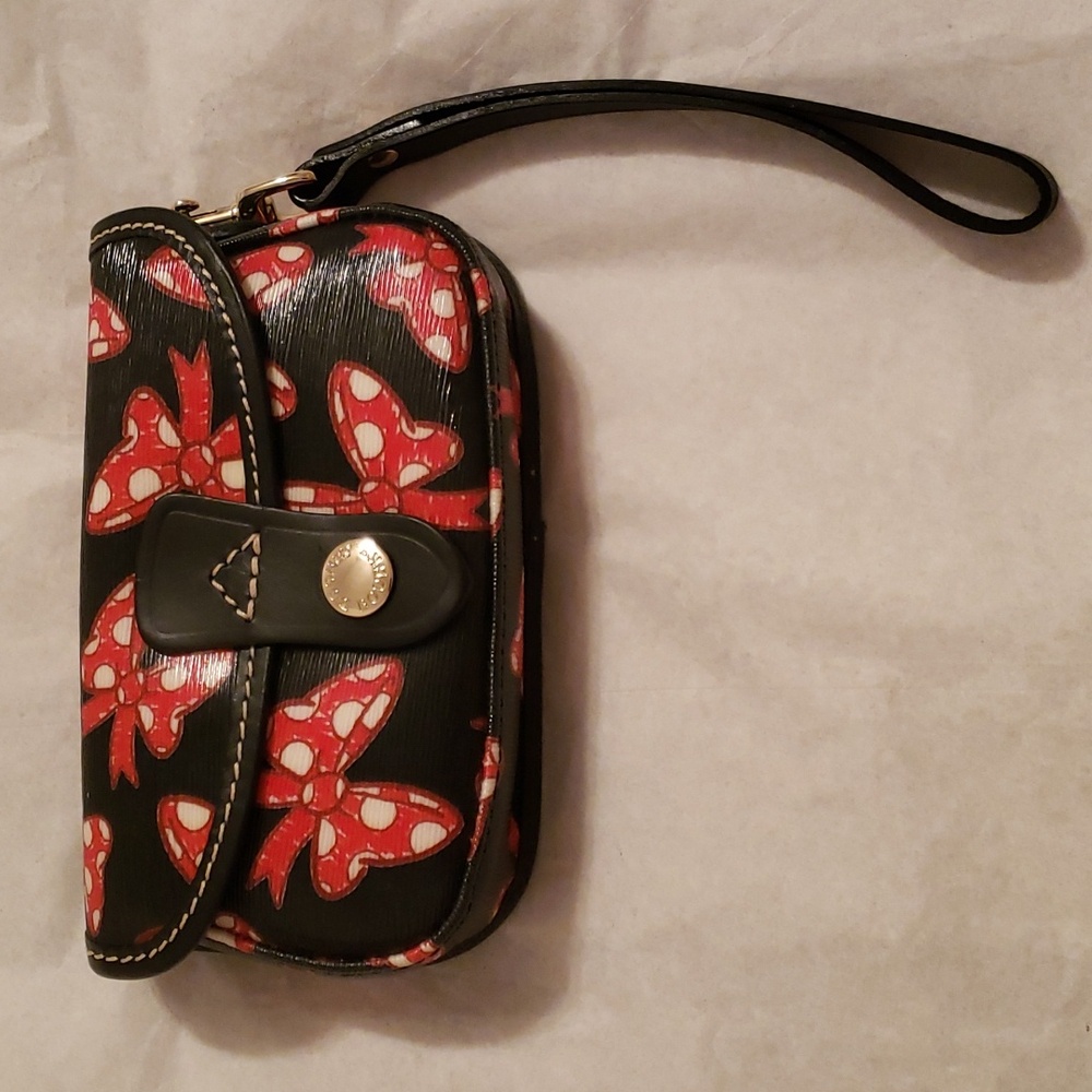 Dooney and Bourke Vintage Minnie Bows Flap Wristlet Black/Red/White Polka Dots